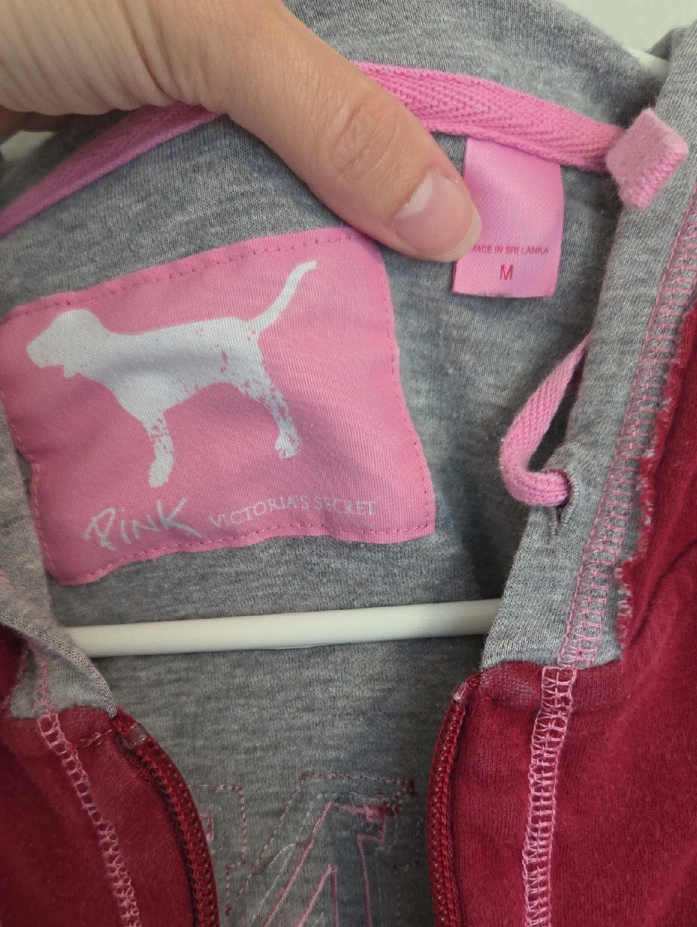 Vintage Victoria's Secret PINK Red Zip Hoodie with Pink And Gray Accents - Picture 6 of 6